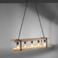 Leuchten Direkt 15685-79 Pendelleuchte Edith 5-flammig holz natur