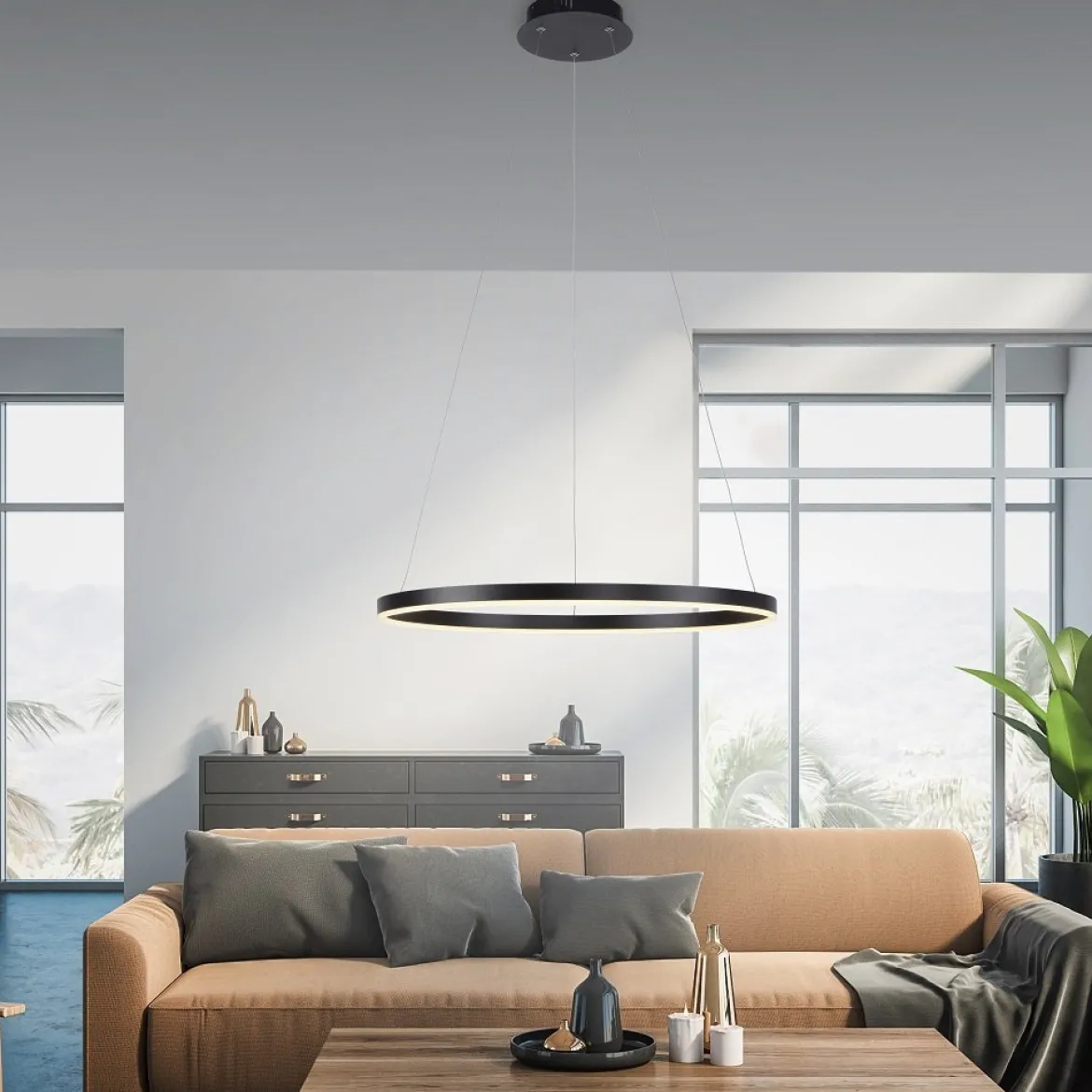 Leuchten Direkt 15394-13 RITUS LED Pendelleuchte Anthrazit rund 60cm dimmbar