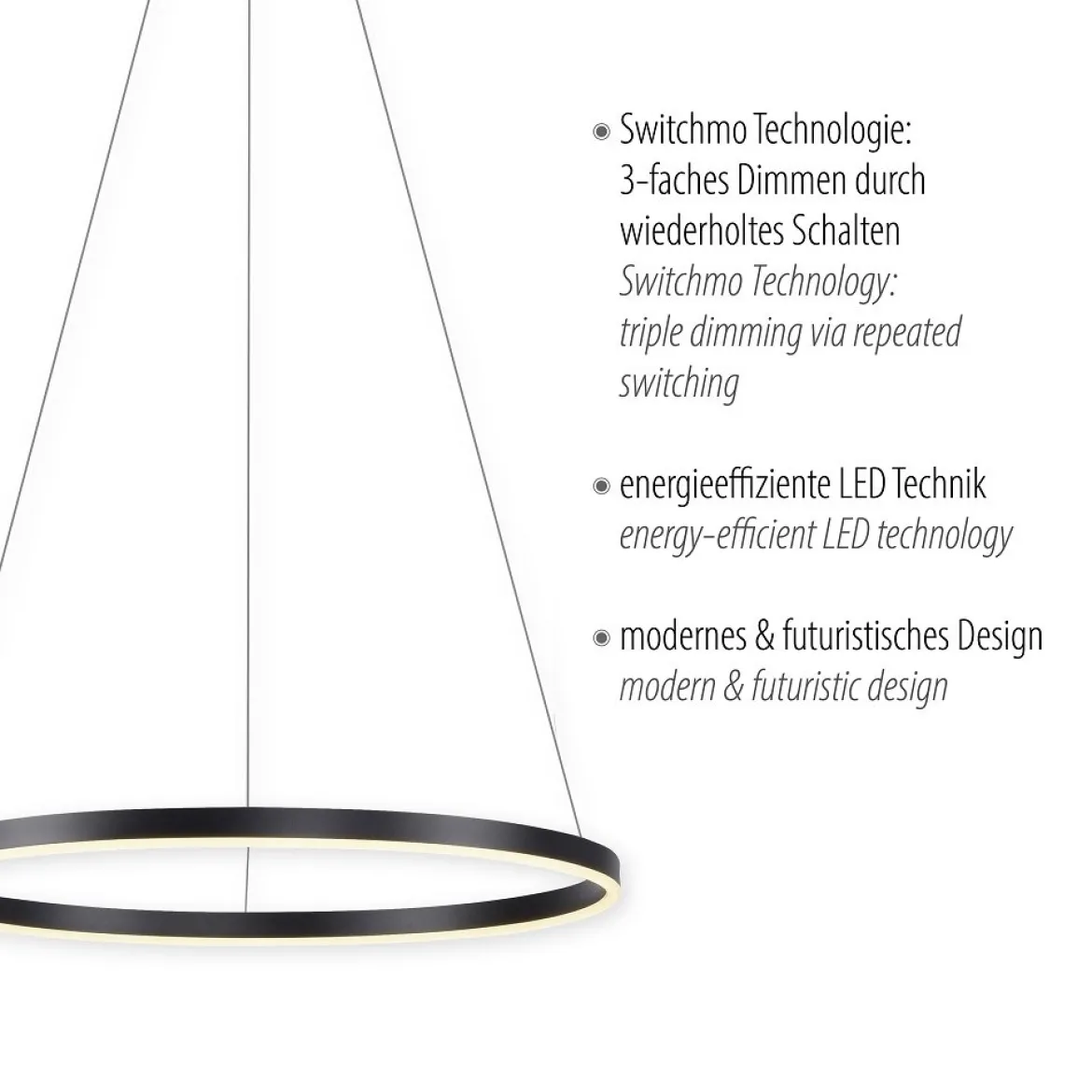 Leuchten Direkt 15394-13 RITUS LED Pendelleuchte Anthrazit rund 60cm dimmbar