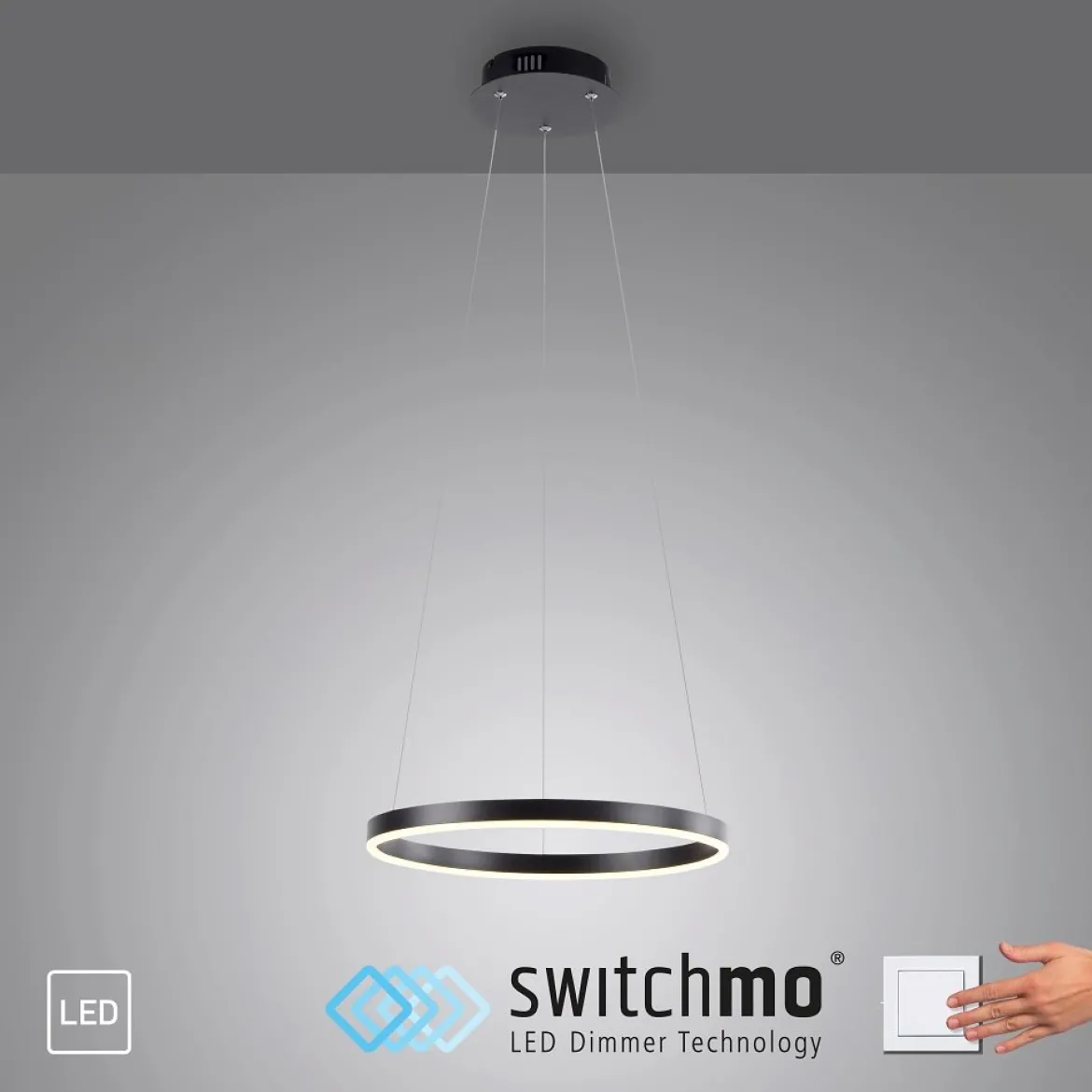 Leuchten Direkt 15393-13 RITUS LED Pendelleuchte Anthrazit rund 40cm dimmbar