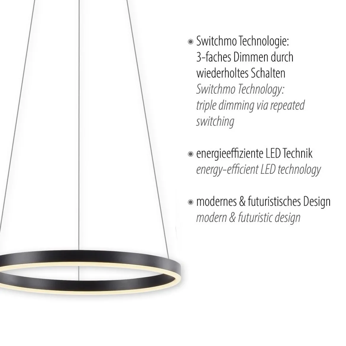 Leuchten Direkt 15393-13 RITUS LED Pendelleuchte Anthrazit rund 40cm dimmbar
