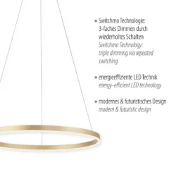 Leuchten Direkt 15394-60 RITUS LED Pendelleuchte Messing Matt rund 60cm dimmbar