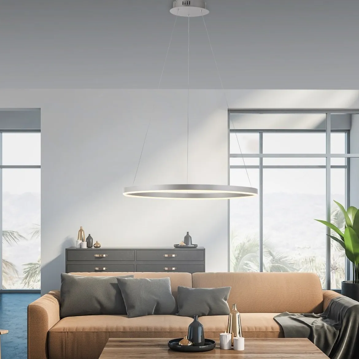 Leuchten Direkt 15394-95 RITUS LED Pendelleuchte Aluminium rund 60cm dimmbar