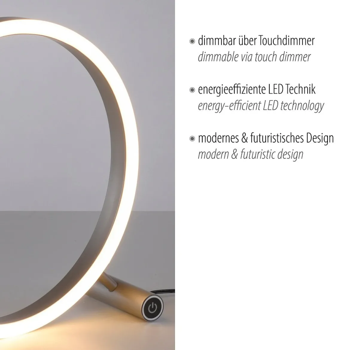 Leuchten Direkt 15390-95 RITUS LED Tischleuchte Aluminium rund Touchdimmer