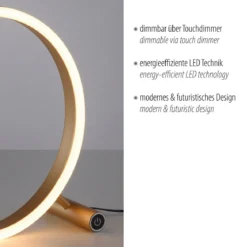 Leuchten Direkt 15390-60 RITUS LED Tischleuchte Messing Matt rund Touchdimmer