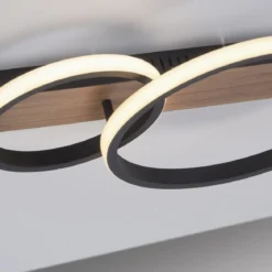Leuchten Direkt 15615-78 TROOPER LED Deckenleuchte 2 Ringe mit Holzdekor