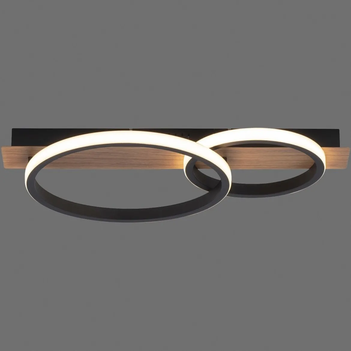 Leuchten Direkt 15615-78 TROOPER LED Deckenleuchte 2 Ringe mit Holzdekor