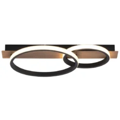 Leuchten Direkt 15615-78 TROOPER LED Deckenleuchte 2 Ringe mit Holzdekor