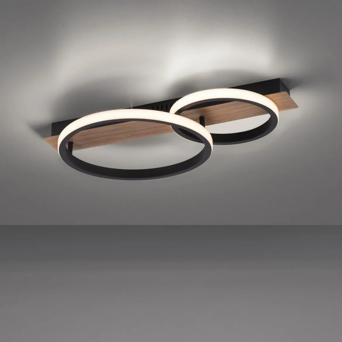 Leuchten Direkt 15615-78 TROOPER LED Deckenleuchte 2 Ringe mit Holzdekor