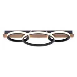 Leuchten Direkt 15616-78 TROOPER LED Deckenleuchte 3 Ringe mit Holzdekor