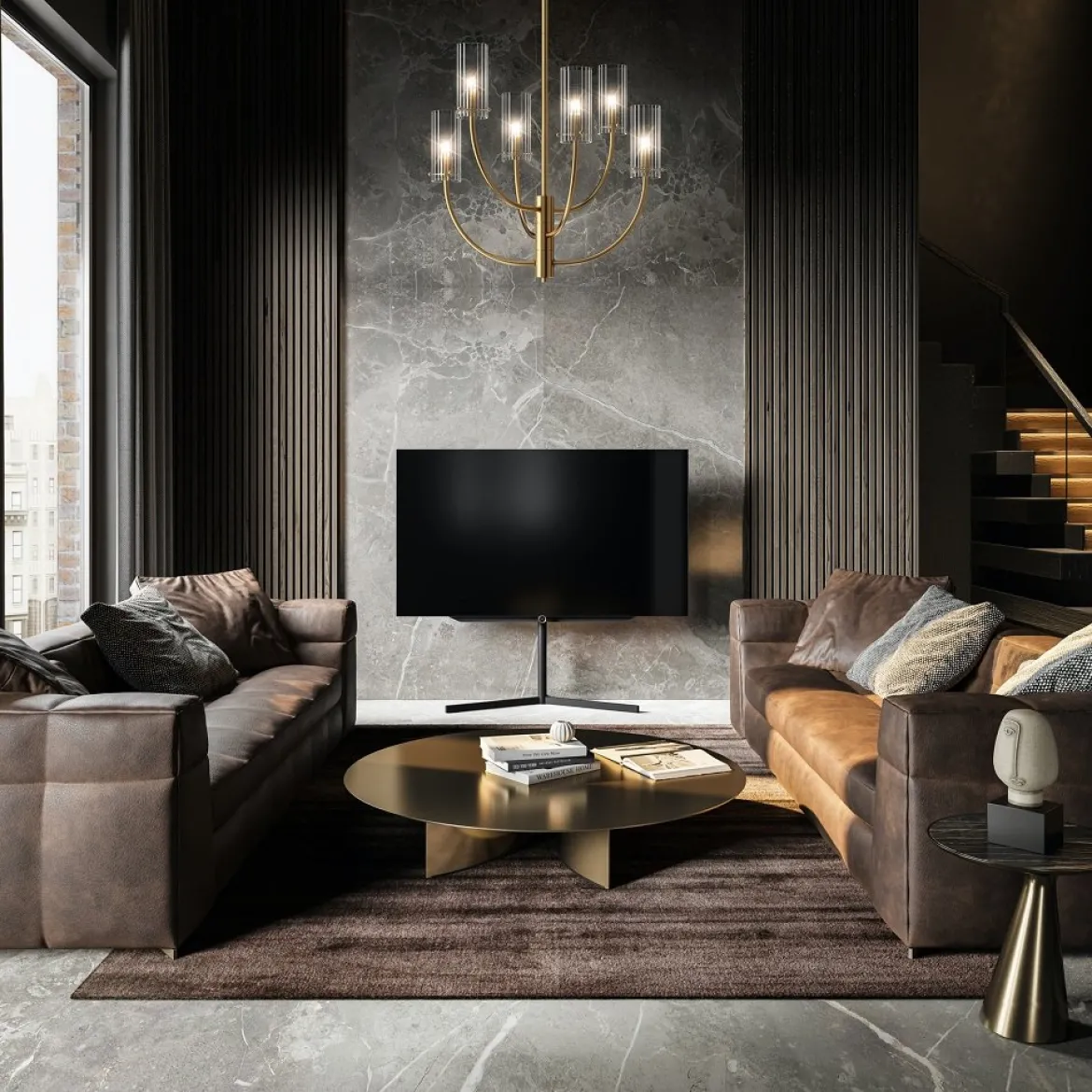 Maytoni Pendelleuchte Arco Classic 6-flammig messingfarben