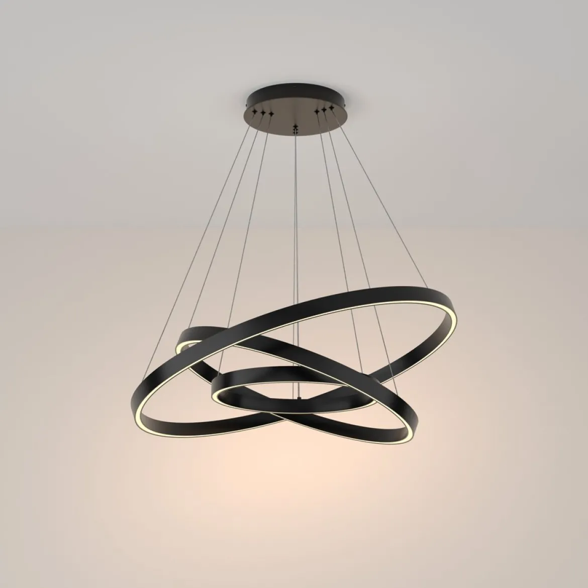 Maytoni Pendelleuchte Rim 3 Ringe schwarz 3000K 80cm