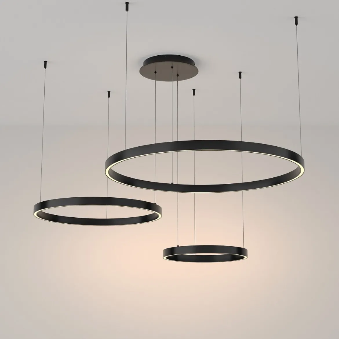 Maytoni Pendelleuchte Rim 3 Ringe schwarz 3000K 80cm