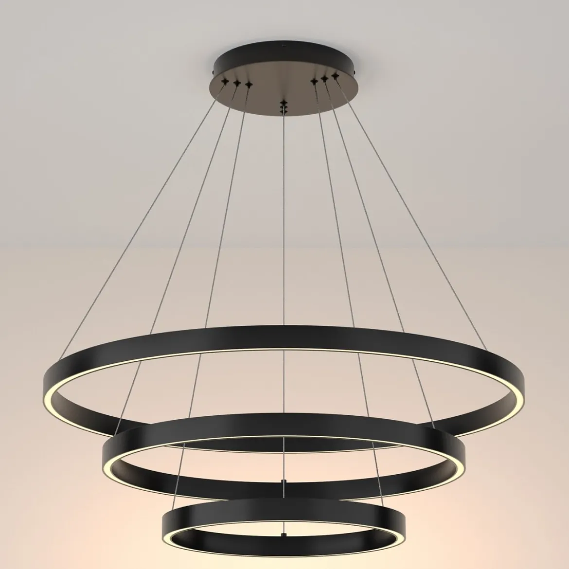 Maytoni Pendelleuchte Rim 3 Ringe schwarz 3000K 80cm