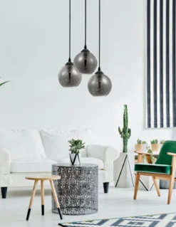 Nova Luce 8436402 ADELINA Pendelleuchte 3-flammig Schwarz Rauchgrau E27