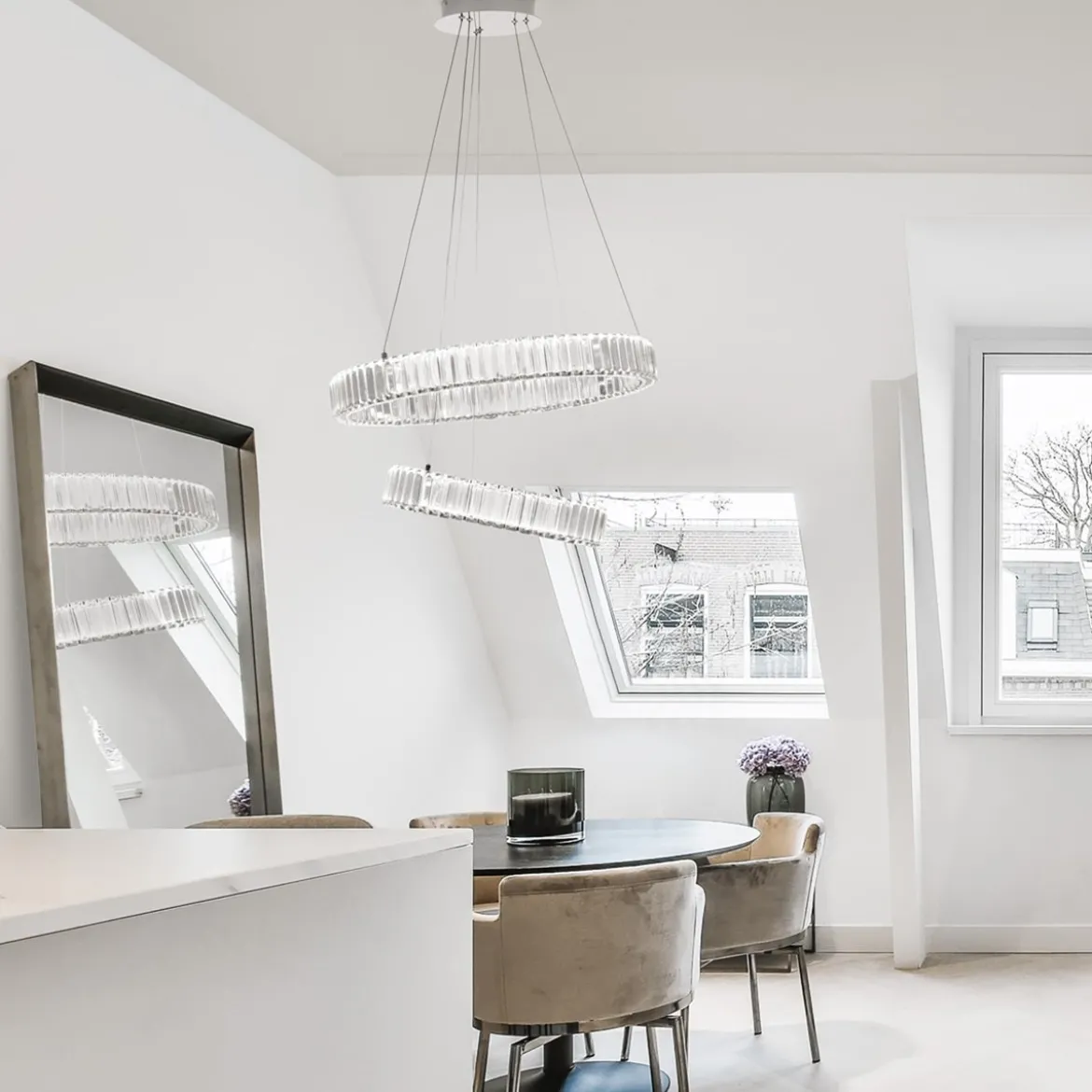 Nova Luce 9333068 AURELIA LED Pendelleuchte 2 Ringe 3500K Chrom Kristall
