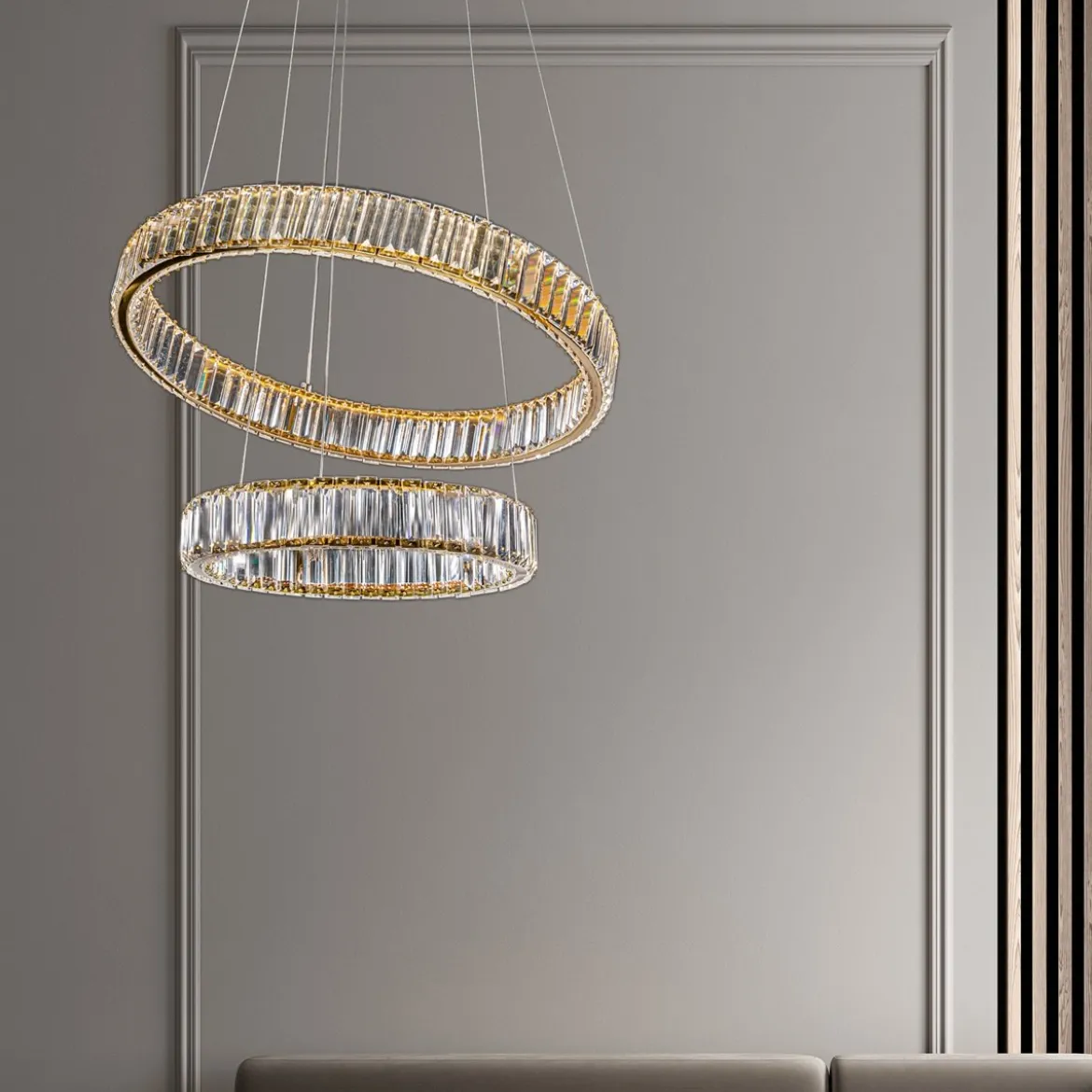 Nova Luce 9333077 AURELIA LED Pendelleuchte 2 Ringe gerade 3500K Gold Kristall