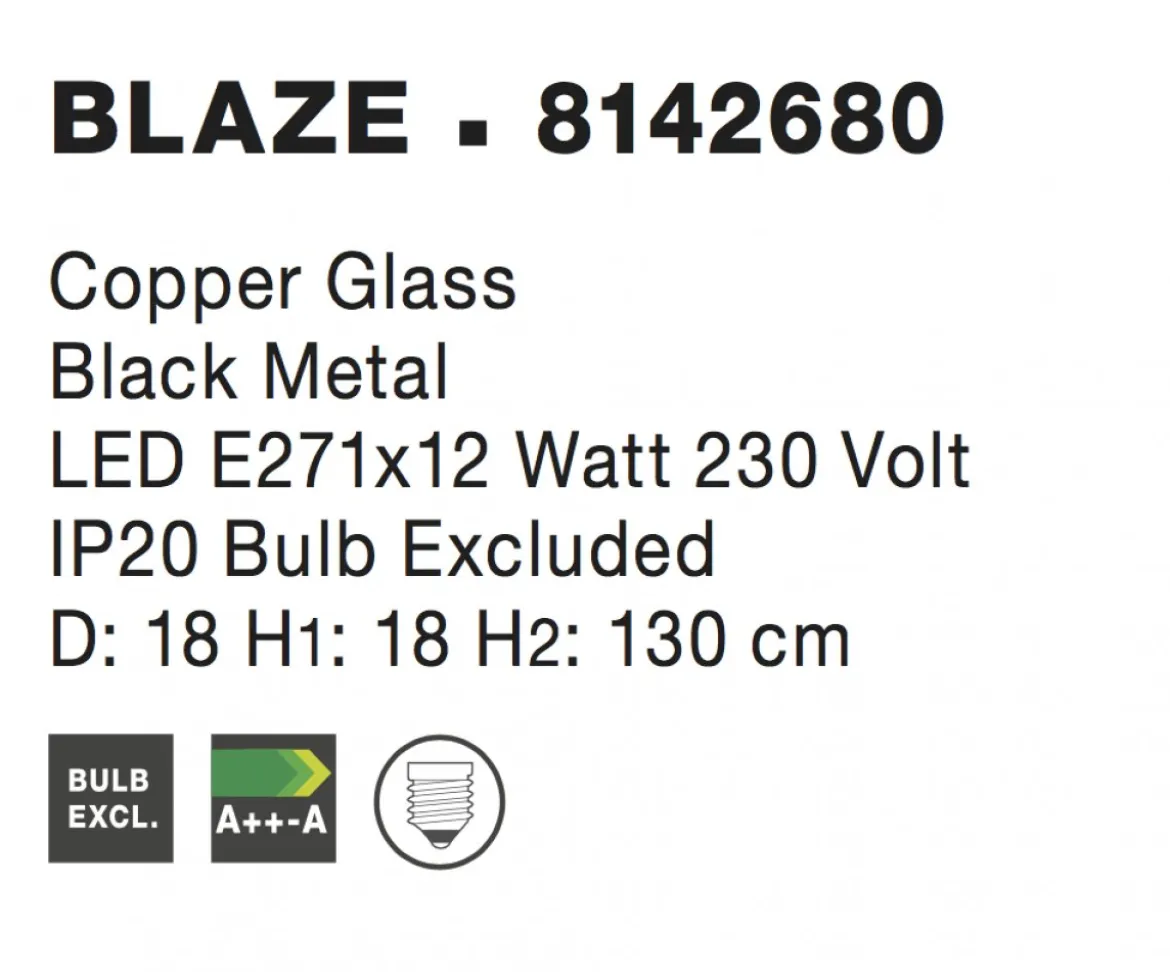 Nova Luce 8142680 BLAZE E27 Pendelleuchte 1-flammig Schwarz Kupfer