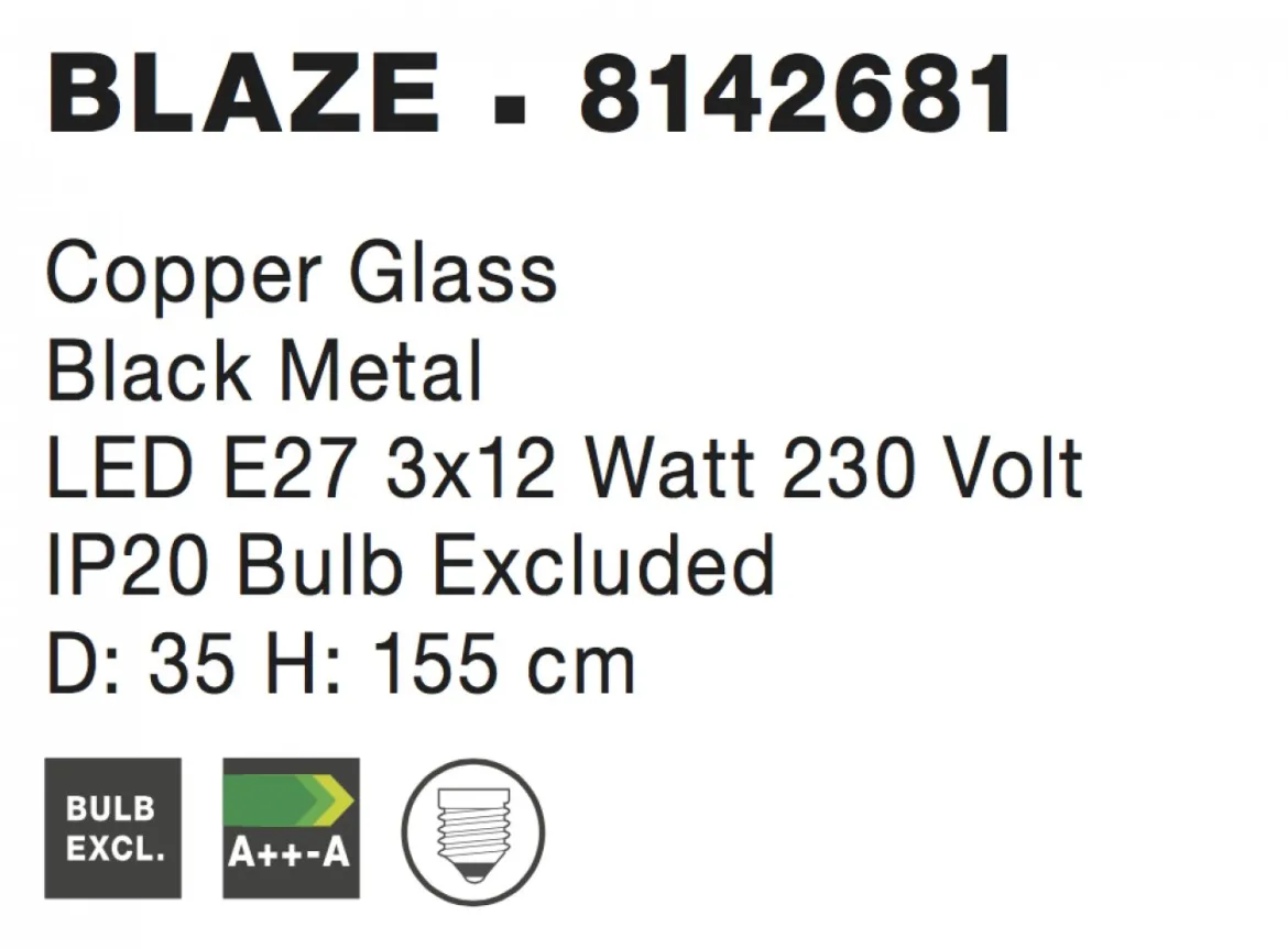 Nova Luce 8142681 BLAZE E27 Pendelleuchte 3-flammig Schwarz Kupfer