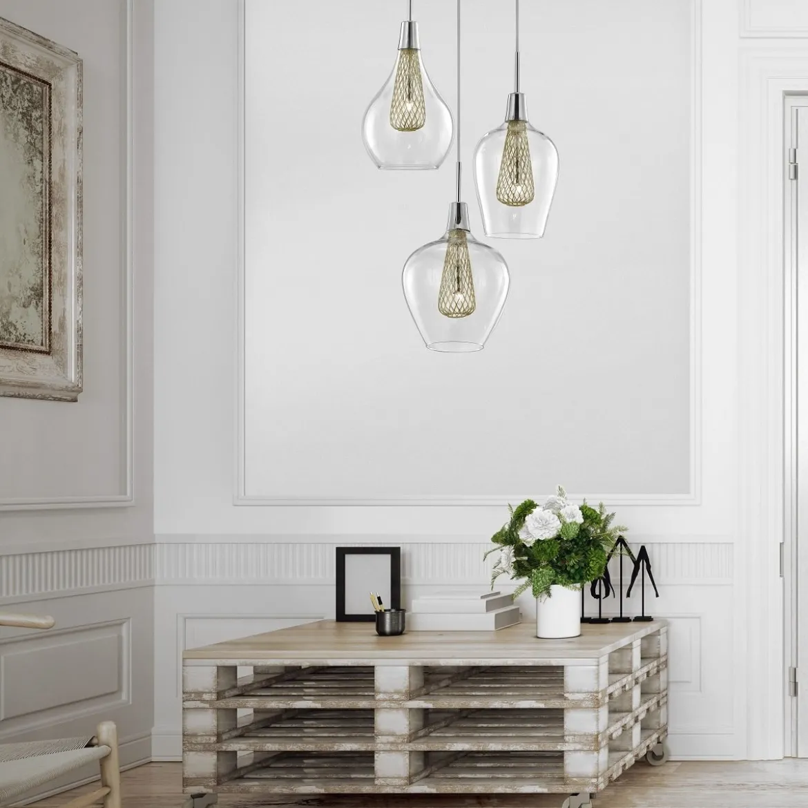 Nova Luce 1500202803 FILO G9 Pendelleuchte 3-flammig Gold Transparent Chrom