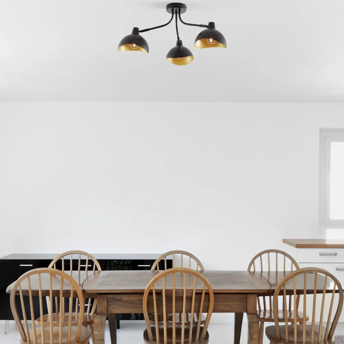 Nova Luce 9555807 GETI Deckenleuchte mit Leuchtenarm 3-flammig Schwarz Gold E14