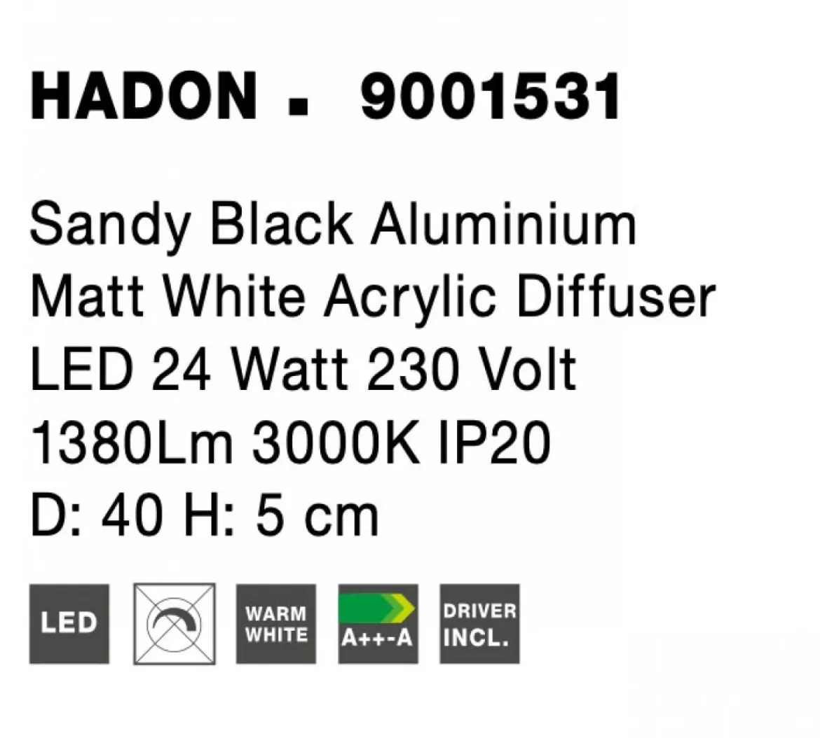 Nova Luce 9001531 HADON LED Deckenleuchte 40cm 3000K Schwarz