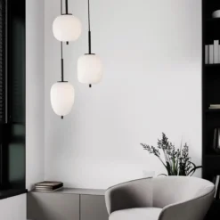 Nova Luce 9624078 LATO Pendelleuchte rund 3-flammig Schwarz Opal E14