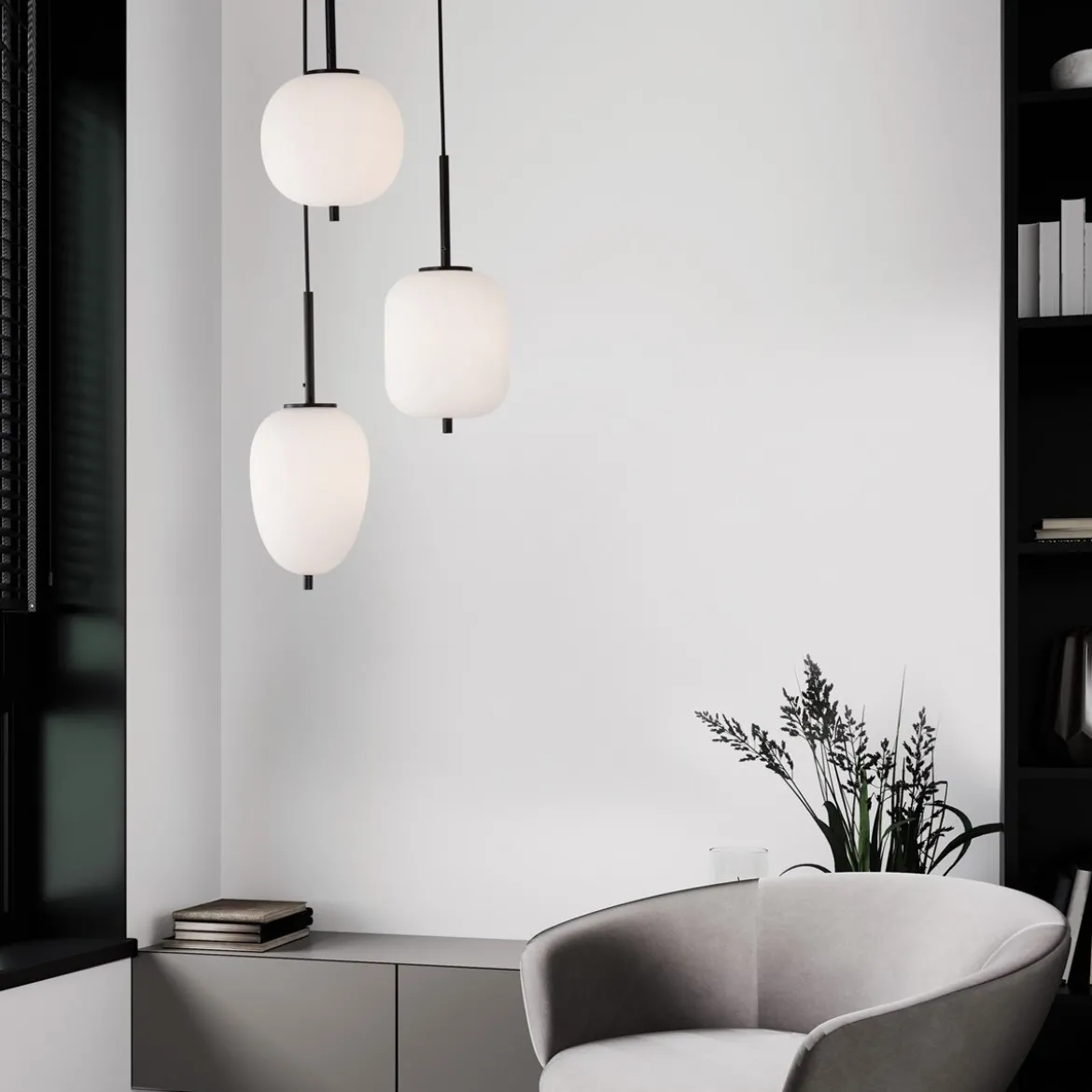 Nova Luce 9624078 LATO Pendelleuchte rund 3-flammig Schwarz Opal E14