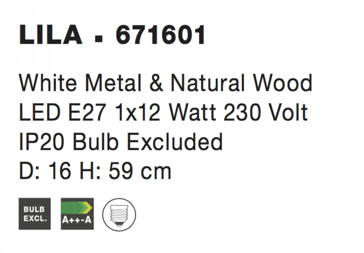 Nova Luce 671601 LILA E27 Tischleuchte Weiss Naturholz