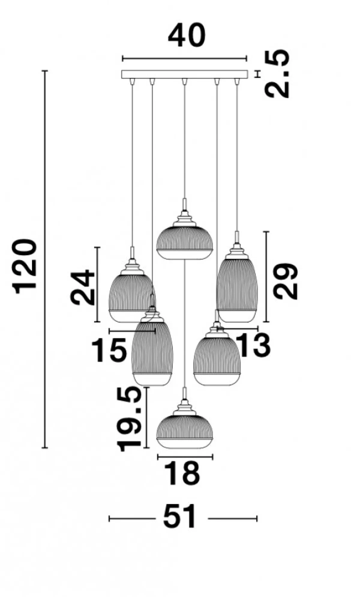 Nova Luce 9731215 MOND Pendelleuchte 6-flammig Gold Transparent E14