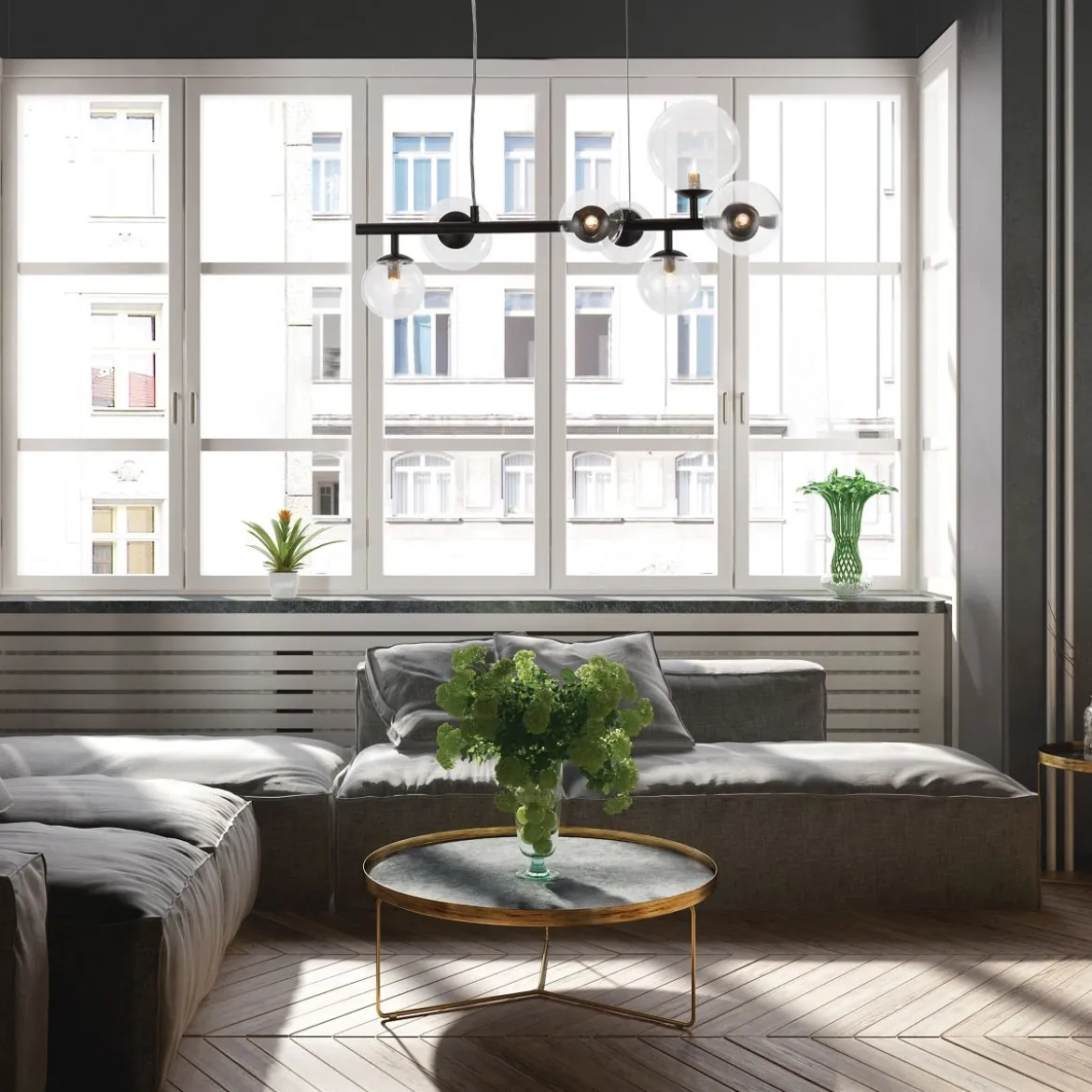 Nova Luce 9009250 ODILLIA Pendelleuchte 7-flammig Schwarz Transparent G9