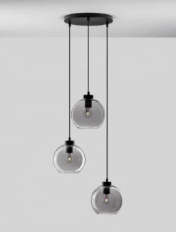 Nova Luce 9241140 PALMER Pendelleuchte rund 3-flammig Schwarz Rauchglas E27