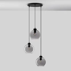 Nova Luce 9241140 PALMER Pendelleuchte rund 3-flammig Schwarz Rauchglas E27