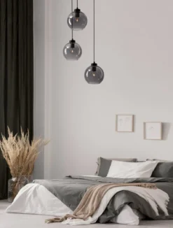 Nova Luce 9241140 PALMER Pendelleuchte rund 3-flammig Schwarz Rauchglas E27