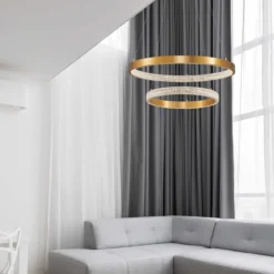 Nova Luce 9862852 PRESTON LED Pendelleuchte 2 Ringe 60cm 3000K Antik Gold dimmbar