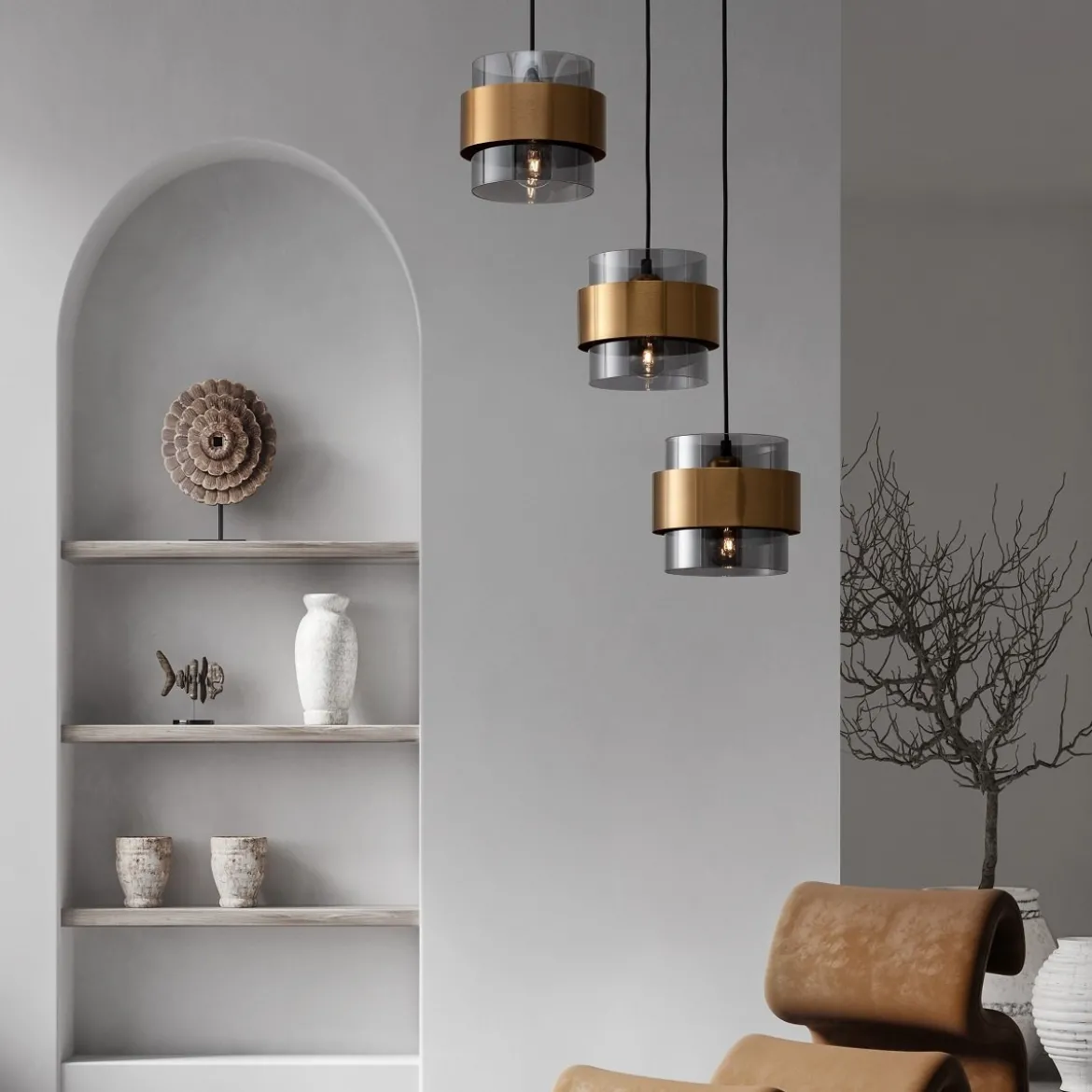 Nova Luce 9236372 SIANNA Pendelleuchte rund 3-flammig Gold Rauchglas Schwarz E27