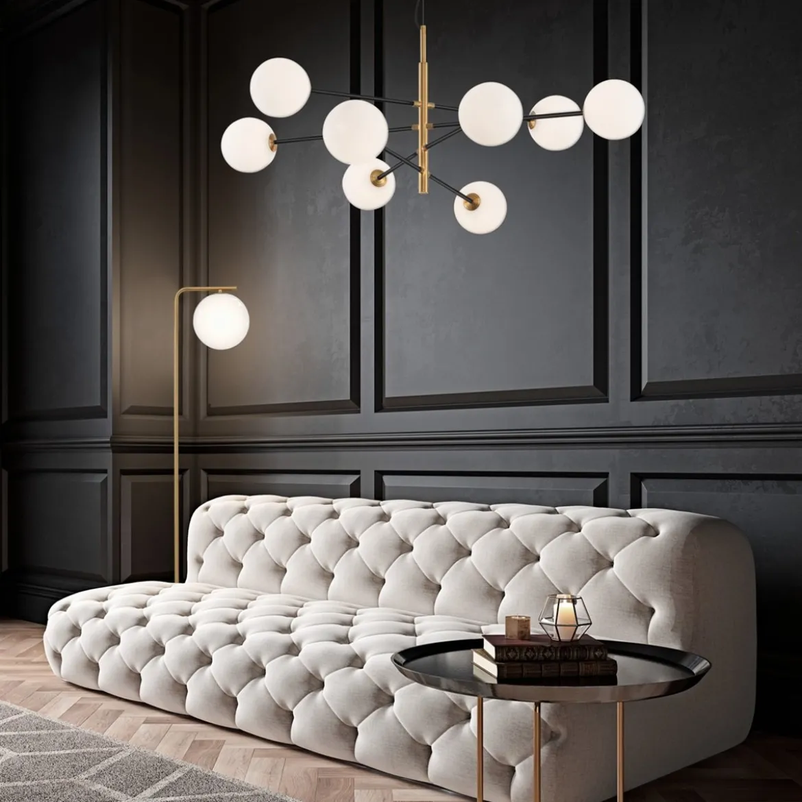 Nova Luce 9143308 VITRA Pendelleuchte 8-flammig Gold Weiss Schwarz G9