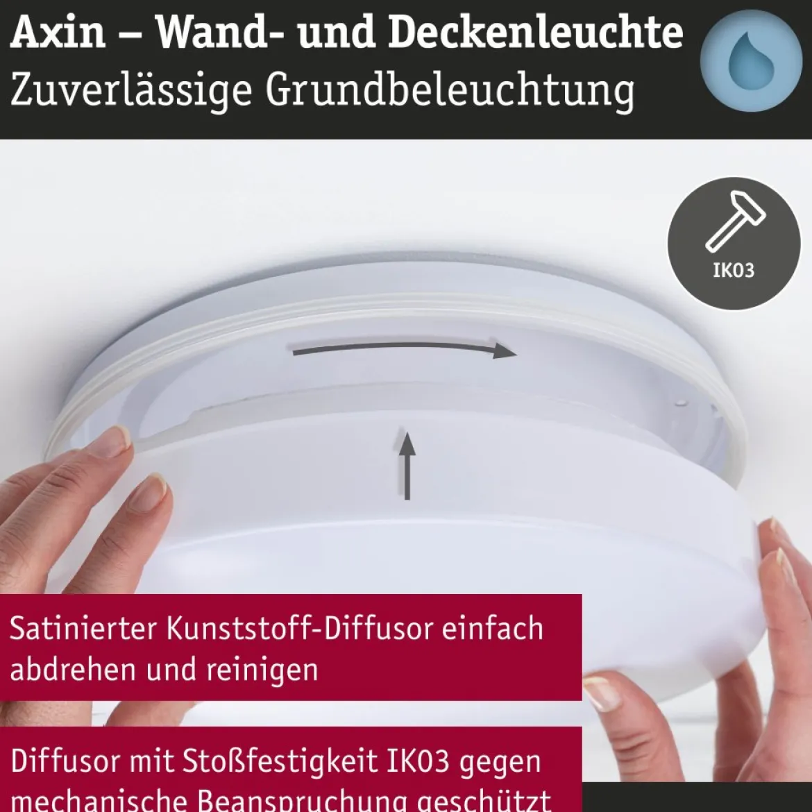 Paulmann 71059 Deckenleuchte Axin IP44 E27 Weiß 350mm