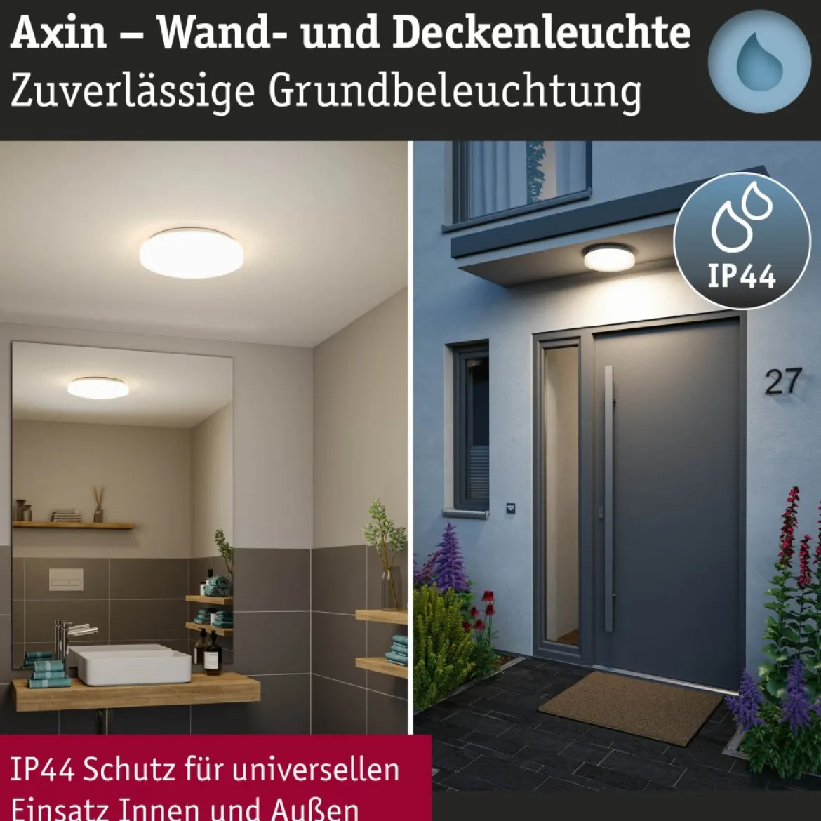Paulmann 71059 Deckenleuchte Axin IP44 E27 Weiß 350mm