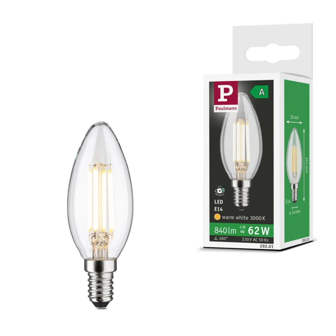 Paulmann 29201 Eco-Line Filament 230V LED Kerze E14 840lm 3000K Klar
