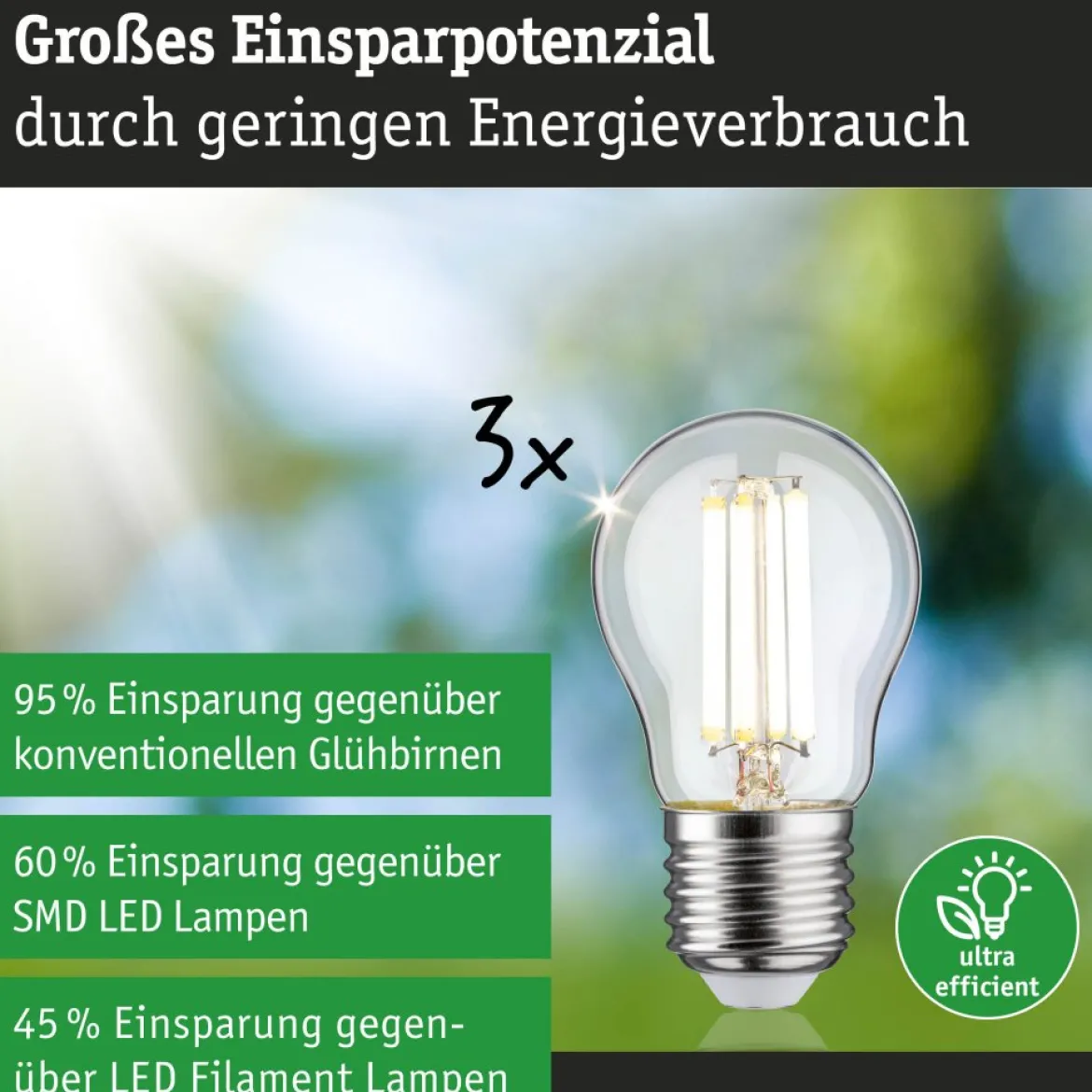 Paulmann 29215 Eco-Line Filament 230V LED Tropfen E27 3er-Set 525lm 2,5W 3000K Klar