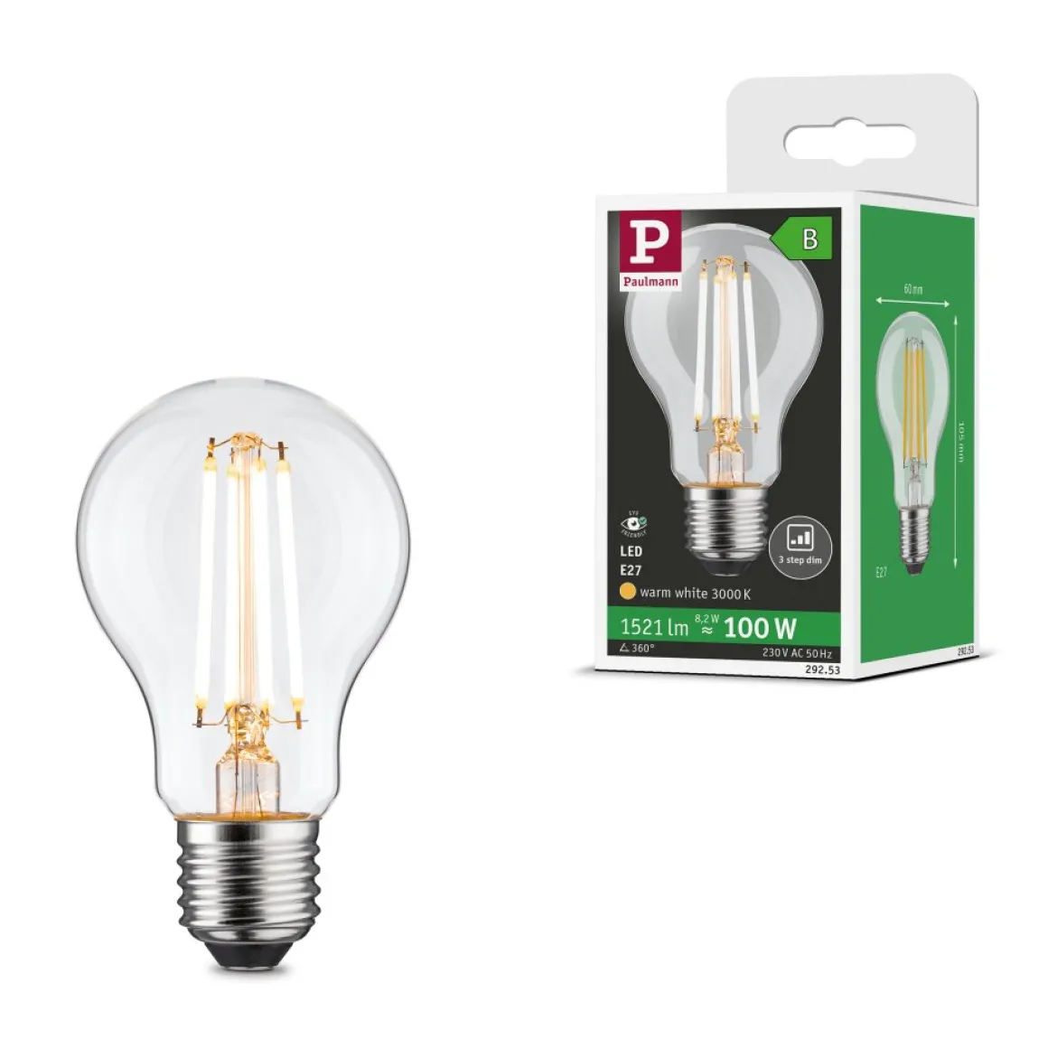 Paulmann 29253 Eco-Line Filament 230V LED Birne E27 1521lm 3000K 3-Step-Dim Klar
