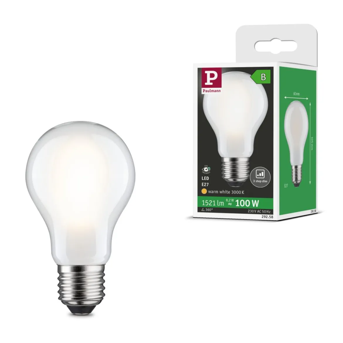 Paulmann 29258 Eco-Line Filament 230V LED Birne E27 1521lm 3000K 3-Step-Dim Matt
