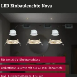 Paulmann 92405 Einbauleuchte LED Nova Coin 3er-Set starr 78mm gold IP44