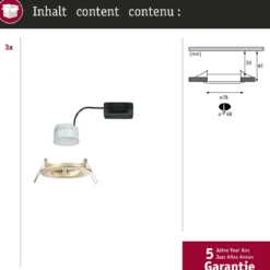 Paulmann 92405 Einbauleuchte LED Nova Coin 3er-Set starr 78mm gold IP44