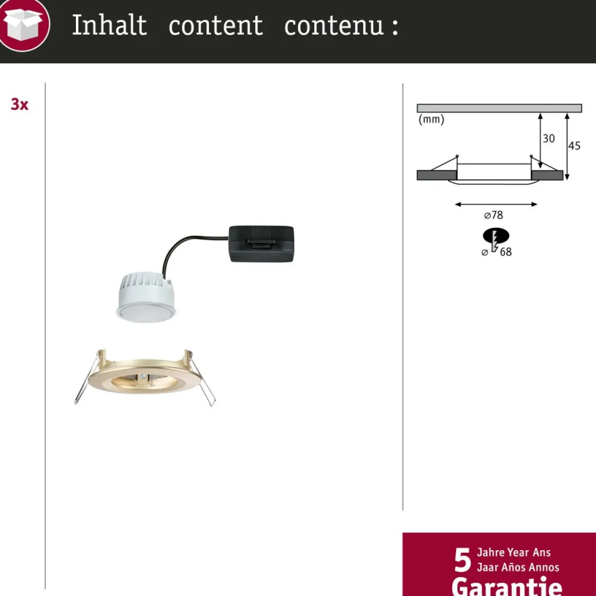 Paulmann 92405 Einbauleuchte LED Nova Coin 3er-Set starr 78mm gold IP44
