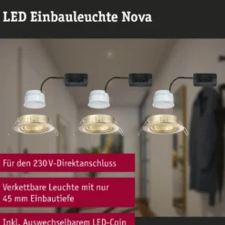 Paulmann 92404 Einbauleuchte LED Nova Coin 3er-Set schwenkbar 84mm gold