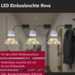 Paulmann 92406 Einbauleuchte LED Nova Coin 3er-Set schwenkbar 84mm gold 3-Step-Dim