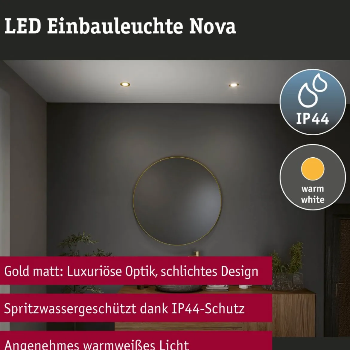 Paulmann 92407 Einbauleuchte LED Nova Coin 3er-Set 74mm gold 3-Step-Dim IP44