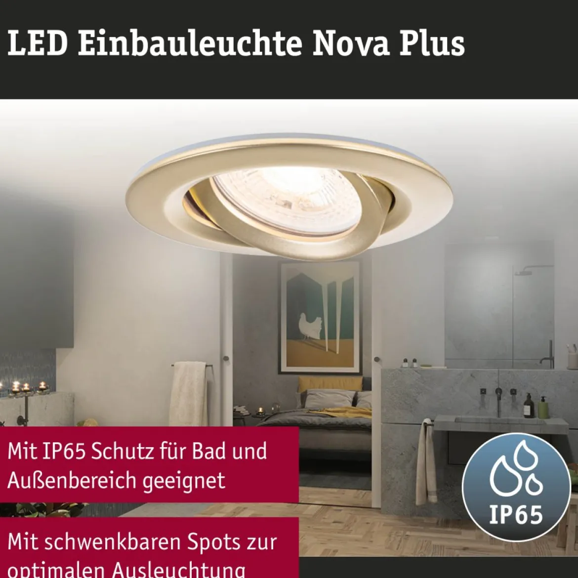 Paulmann 92403 Einbauleuchte LED Nova Plus schwenkbar 93mm gold IP65